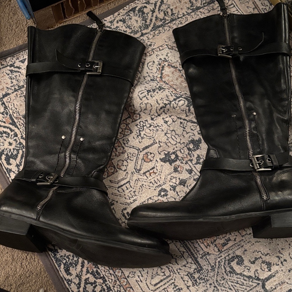Black Leather Knee-High Boots